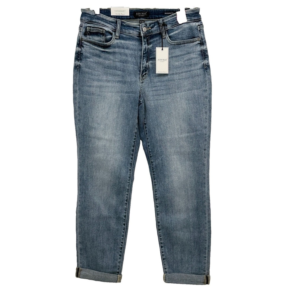 Judy Blue NWT  Women's Mid Rise Boyfriend Jeans Sz 11/30 Cuff Stretch Denim Blue